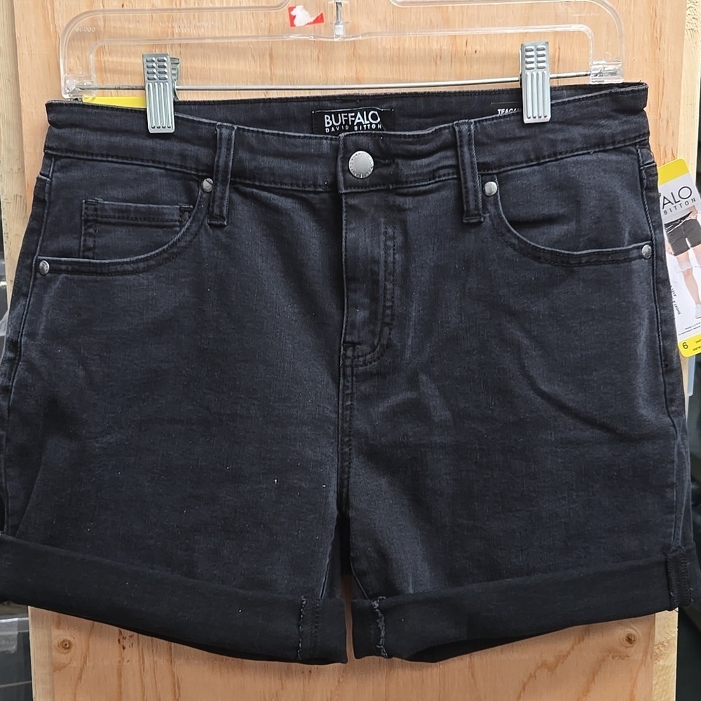 Buffalo David Bitton Size 6 Black High Rise Stretch Denim Convertible Shorts